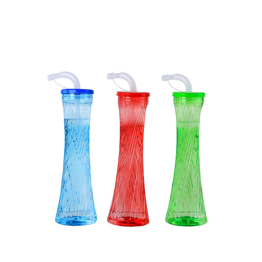 Tall Twist Plastic Yard Cup with Bendy Straw, 500ml BPA Free Summer Beach Party Cold Drink Tumbler for Pool Bar Carnival