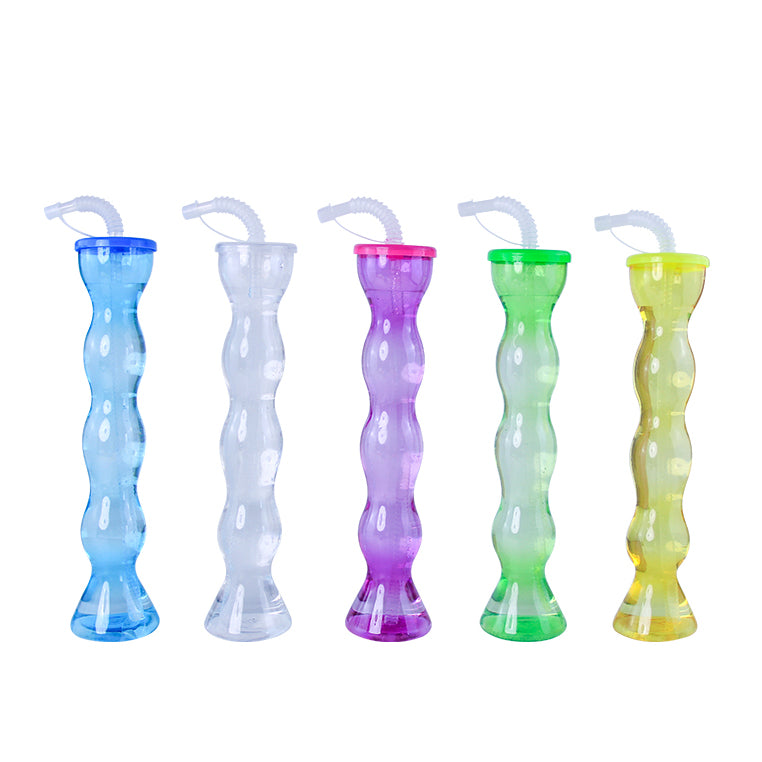 Wavy Tall Plastic Yard Cups 450-500ML PET PP Custom Logo Disposable Straw Cup For Bar Amusement Park Pool Party Wholesale