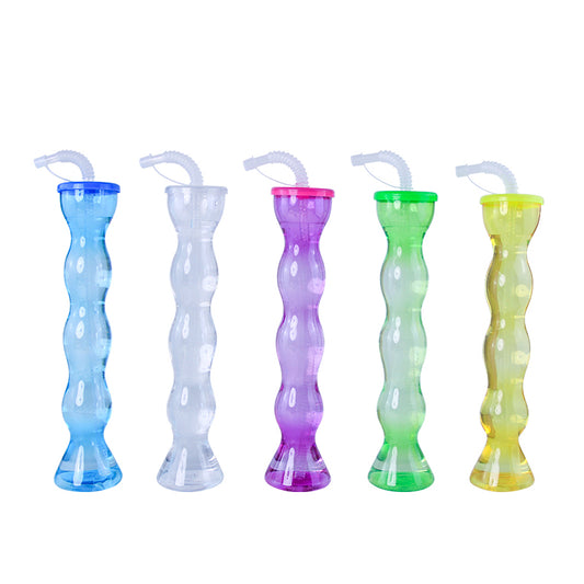 Wavy Tall Plastic Yard Cups 450-500ML PET PP Custom Logo Disposable Straw Cup For Bar Amusement Park Pool Party Wholesale