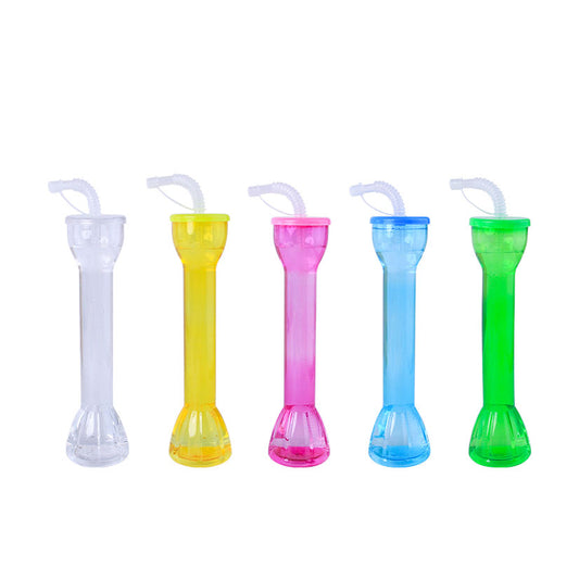 Tall Plastic Yard Cup With Bendy Straw, 380ml BPA Free Reusable Beach Pool Party Cocktail Tumbler For Summer Carnival Bar