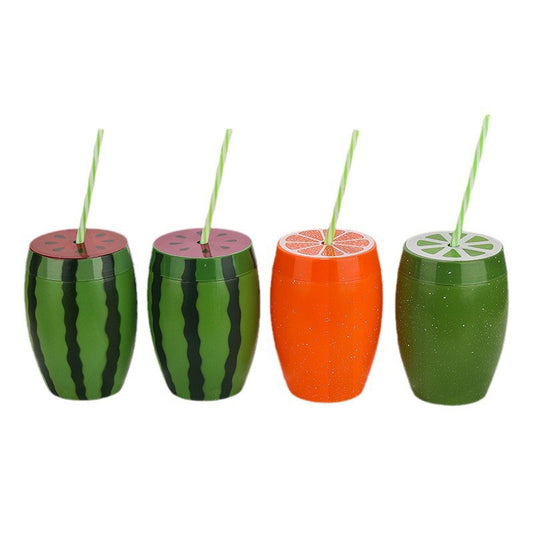 Watermelon Shape Plastic Straw Cup 600-700ML PET PP Summer Fruit Novelty Drinking Tumbler Custom Logo Party Juice Cup