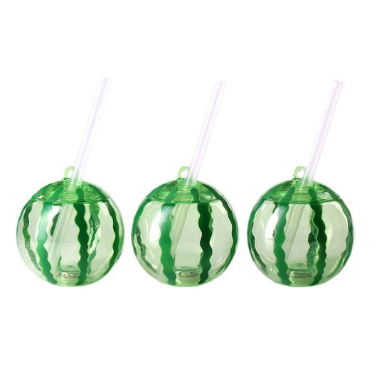 Watermelon Spherical Plastic Straw Cup 450-500ML Round Fruit Novelty Tumbler Custom Logo Summer Beach Party Drinking Cup