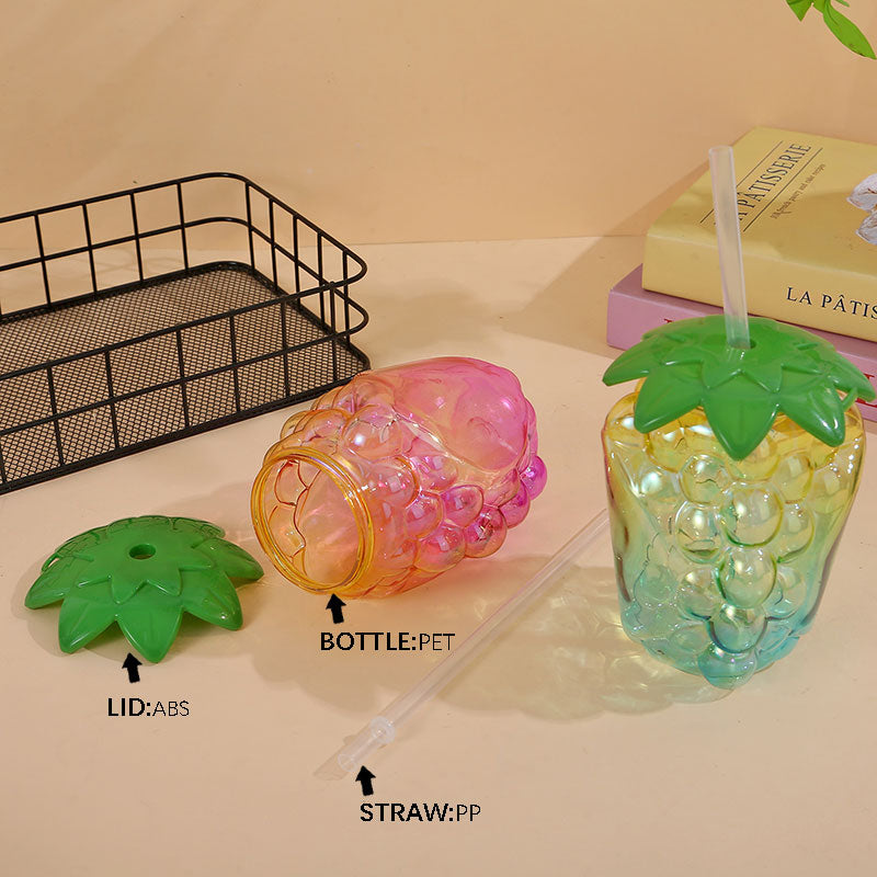 Novelty Grape Shaped Plastic Straw Cup 450-500ML, Reusable Fruit Drink Tumbler for Beach Pool Party