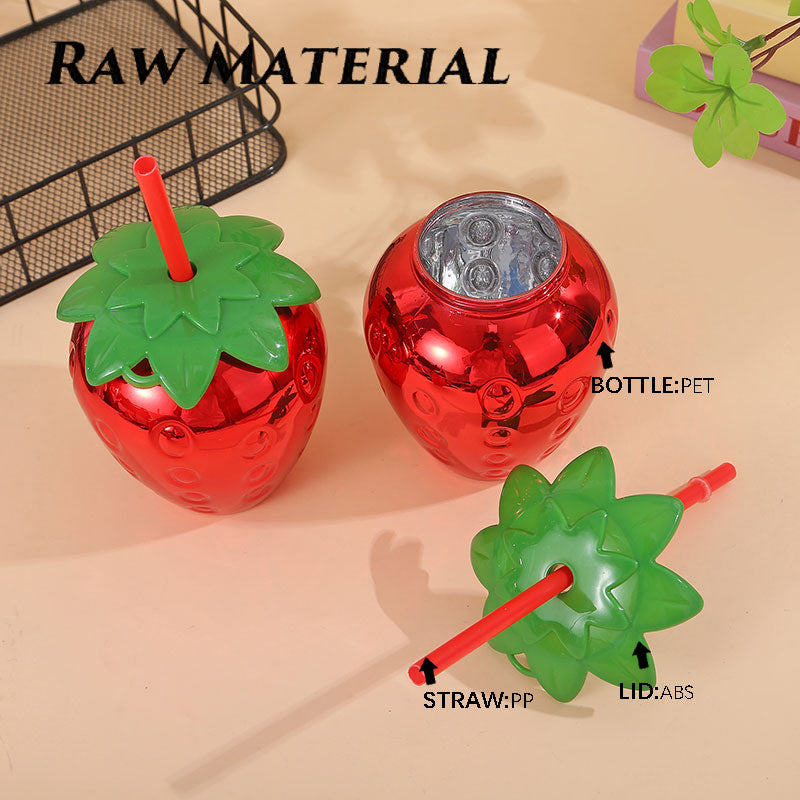 Novelty Strawberry Shaped Plastic Straw Cup 450-500ML, Reusable Fruit Drink Tumbler For Beach Pool Party