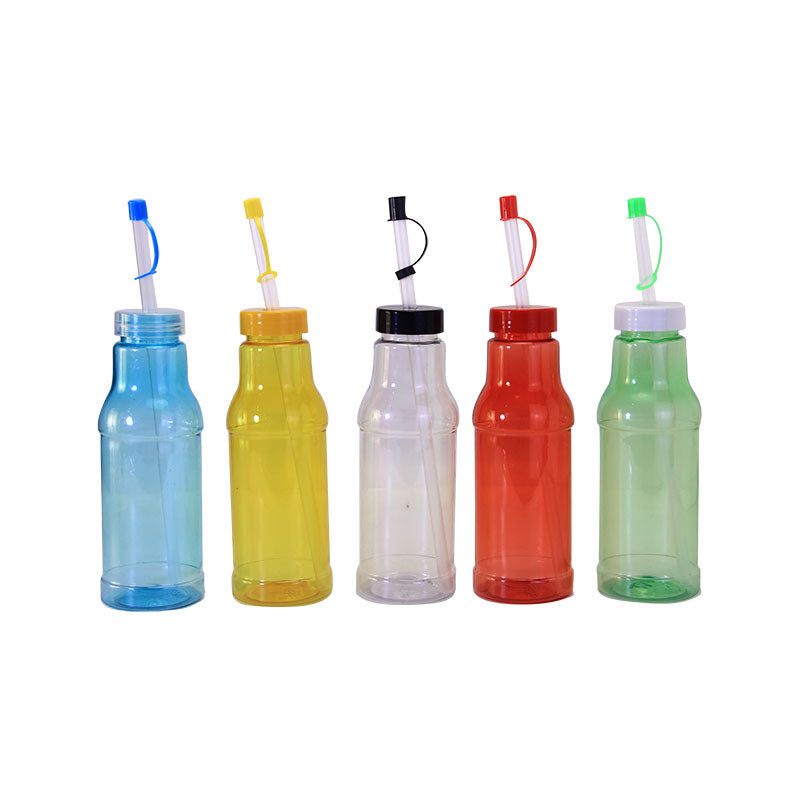 500ML Transparent PET Plastic Straw Bottle Reusable Custom Logo Water Tumbler Portable Juice Drinking Cup