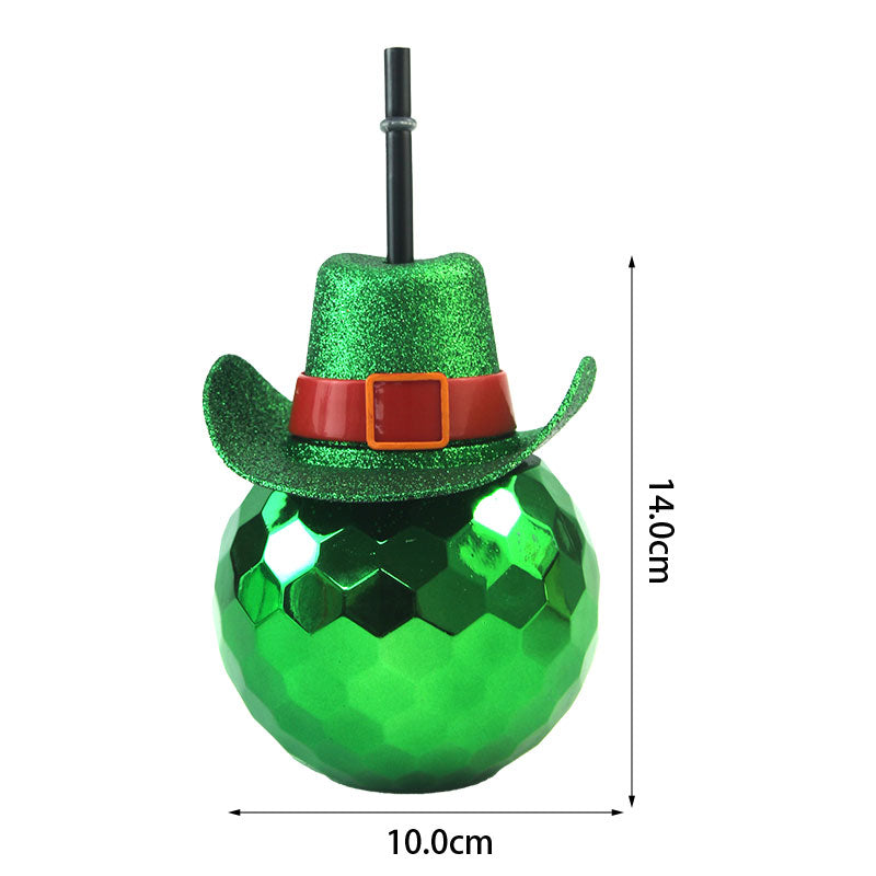 450-500ML Cowboy Hat Disco Ball Straw Cup PET Plastic Custom Logo Party Drinking Tumbler