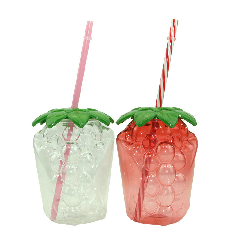 Cute Grape Shaped Plastic Straw Cup 450-500ML PET PP Reusable Fruit Tumbler Custom Logo Summer Party Cold Drink Cup