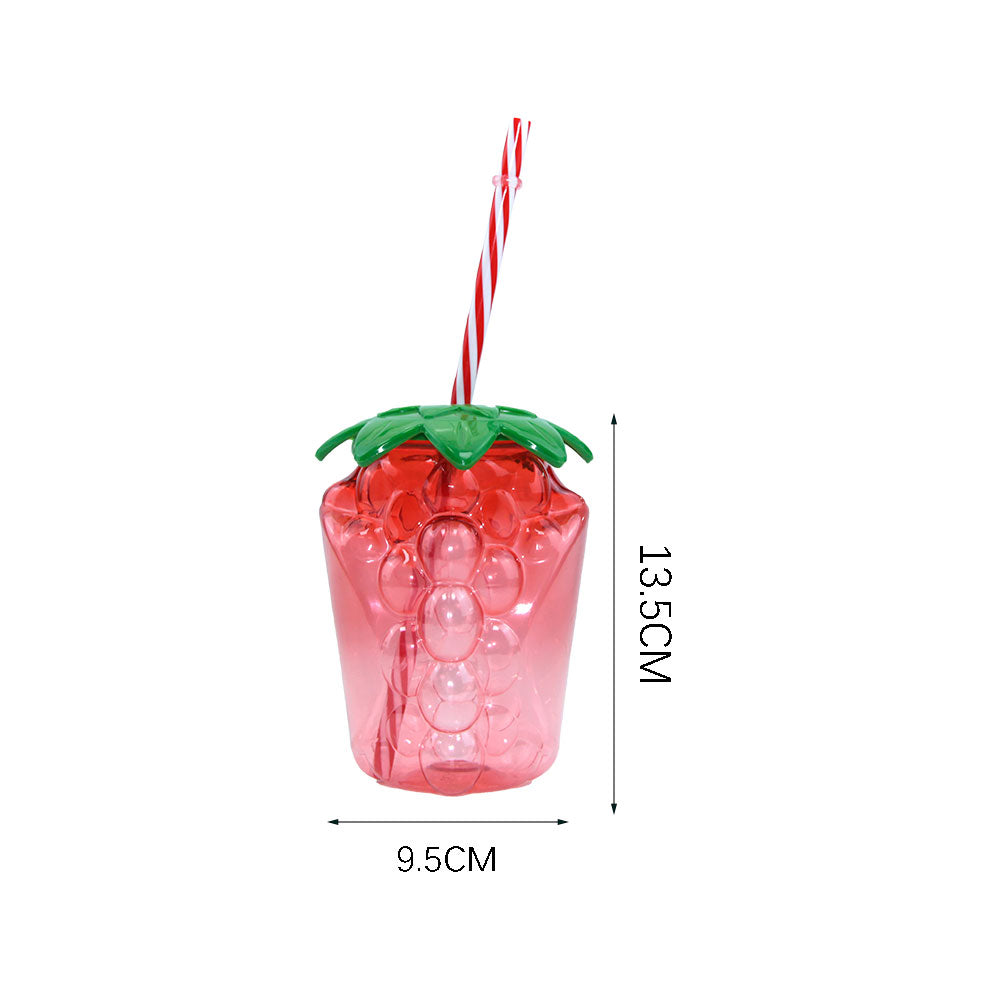 Cute Grape Shaped Plastic Straw Cup 450-500ML PET PP Reusable Fruit Tumbler Custom Logo Summer Party Cold Drink Cup