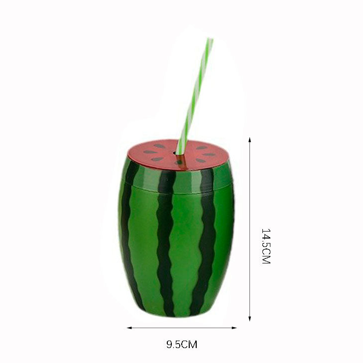 Watermelon Shape Plastic Straw Cup 600-700ML PET PP Summer Fruit Novelty Drinking Tumbler Custom Logo Party Juice Cup