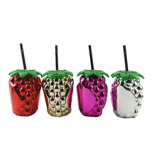 450-500ML Electroplated Grape Shape Plastic Cup Custom Logo PET PP PE Party Tumbler With Straw Custom Color Wholesale