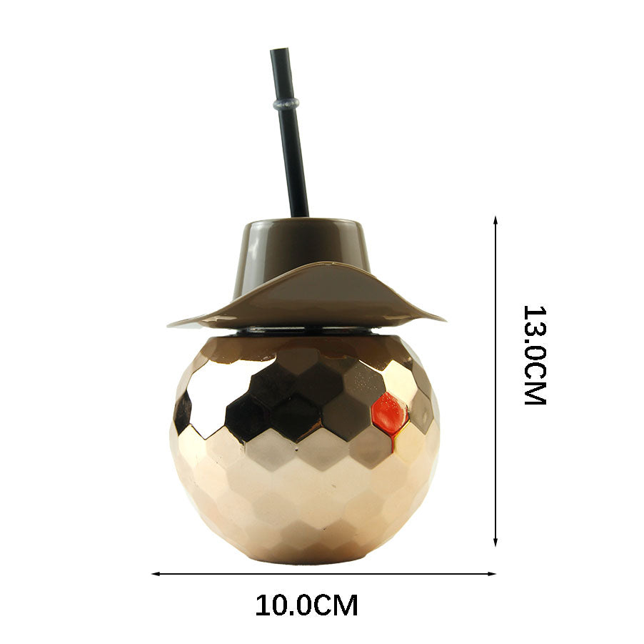 Discoball Cup Custom Logo Wholesale PET Plastic Slush Cup Cowboy Hat Disco Ball Cup 500ML PET Plastic Straw Cup Custom Logo Western Party Nightclub Cocktail Drinking Cup