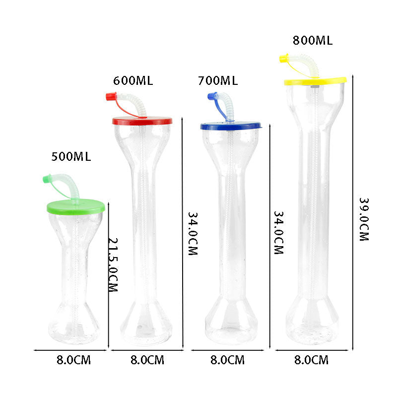 Beer Yard Cups With Bendy Straw, 500ml 600ml 700ml 800ml BPA Free Plastic Tall Tumbler For Bar Party Carnival