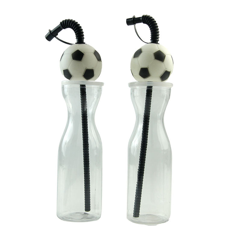 Novelty Football Soccer Ball Topper Plastic Straw Bottle 500ML, Reusable Sports Water Tumbler For Fan Events