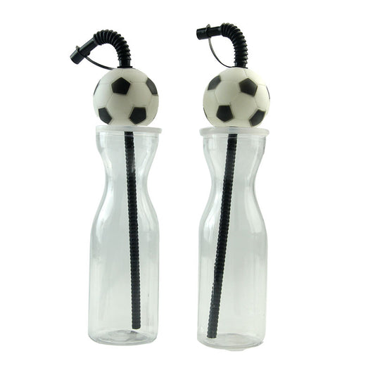 Novelty Football Soccer Ball Topper Plastic Straw Bottle 500ML, Reusable Sports Water Tumbler For Fan Events