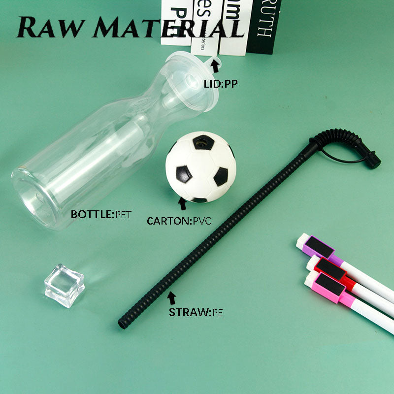 Novelty Football Soccer Ball Topper Plastic Straw Bottle 500ML, Reusable Sports Water Tumbler For Fan Events