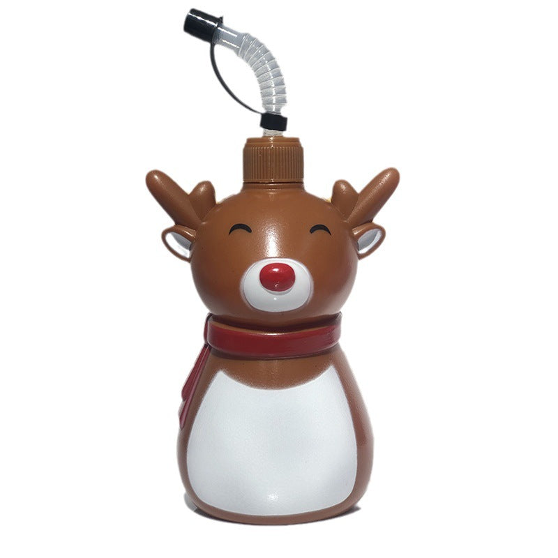 Christmas Character Straw Cup 3D Santa Snowman Reindeer Plastic Drink Tumbler With Lanyard Reusable Holiday Party Cup For Kids Xmas Gift