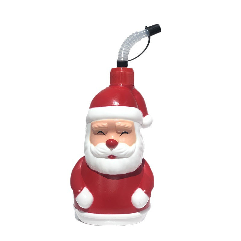 Christmas Character Straw Cup 3D Santa Snowman Reindeer Plastic Drink Tumbler With Lanyard Reusable Holiday Party Cup For Kids Xmas Gift