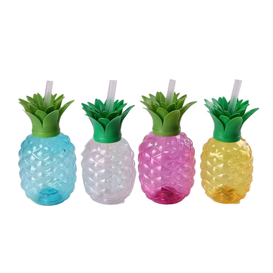 500ML Pineapple Shape PET Plastic Straw Cup Transparent Reusable Custom Logo Party Juice Tumbler