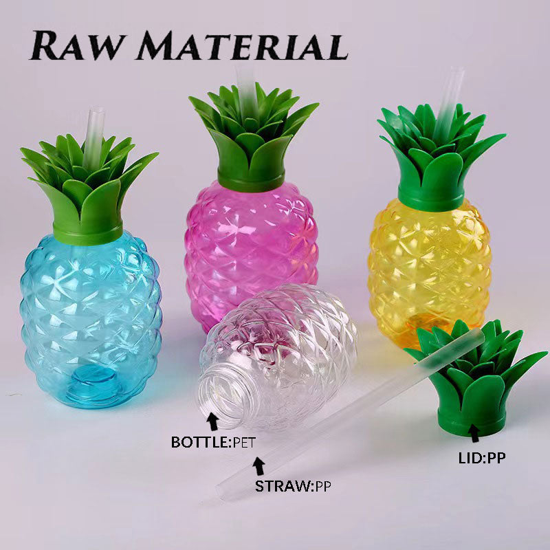 500ML Pineapple Shape PET Plastic Straw Cup Transparent Reusable Custom Logo Party Juice Tumbler