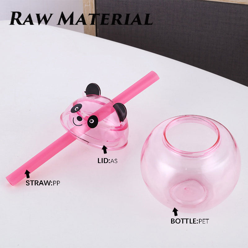 500ML Cute Panda Shape Plastic Cup With Straw PET+AS BPA Free Novelty Drinking Cup For Kids Party Cold Drinks