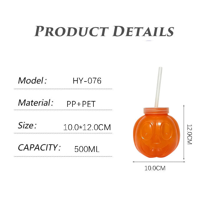 500ml PET Halloween pumpkin face straw cup for halloween party decor wholesale