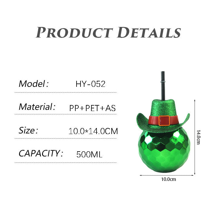 450-500ML Cowboy Hat Disco Ball Straw Cup PET Plastic Custom Logo Party Drinking Tumbler