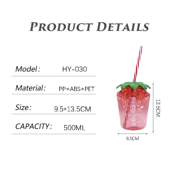 Cute Grape Shaped Plastic Straw Cup 450-500ML PET PP Reusable Fruit Tumbler Custom Logo Summer Party Cold Drink Cup