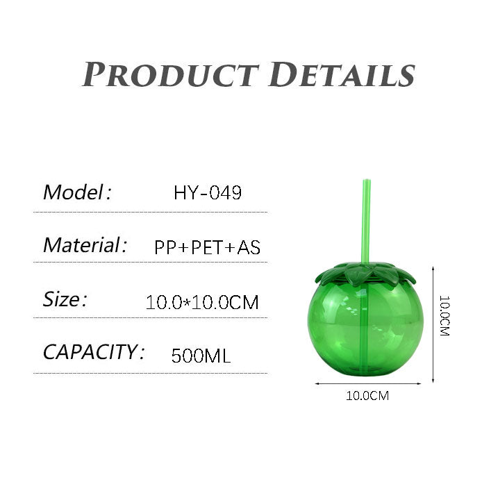 500ML Transparent Fruit Shape PET Straw Cup Reusable Custom Logo Plastic Party Juice Tumbler