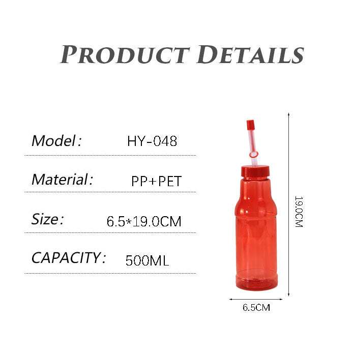 500ML Transparent PET Plastic Straw Bottle Reusable Custom Logo Water Tumbler Portable Juice Drinking Cup
