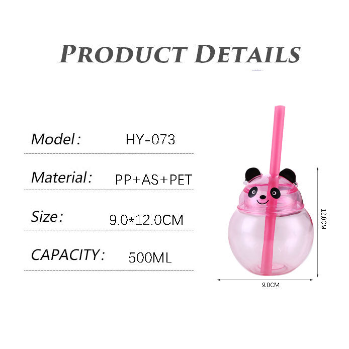 500ML Cute Panda Shape Plastic Cup With Straw PET+AS BPA Free Novelty Drinking Cup For Kids Party Cold Drinks