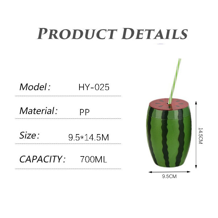 Watermelon Shape Plastic Straw Cup 600-700ML PET PP Summer Fruit Novelty Drinking Tumbler Custom Logo Party Juice Cup