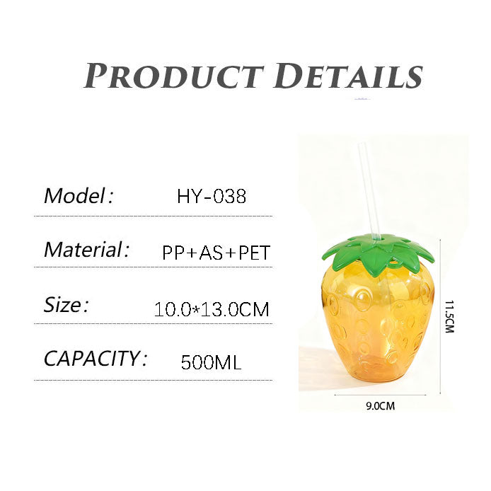 Novelty Pineapple Shaped Plastic Straw Cup 450-500ML, Reusable Fruit Drink Tumbler for Pool Tropical Party