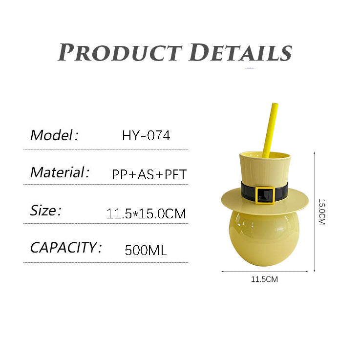 500ML Top Hat Shaped Plastic Straw Cup PP AS PET Novelty Party Drinking Cup Reusable Decorative Tumbler for Holiday Gift