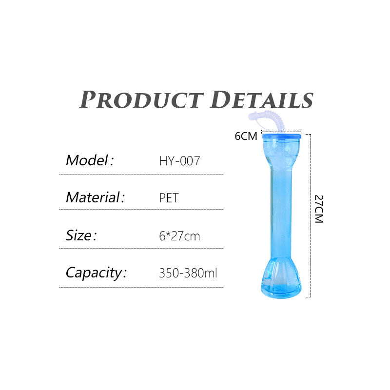 Tall Plastic Yard Cup With Bendy Straw, 380ml BPA Free Reusable Beach Pool Party Cocktail Tumbler For Summer Carnival Bar