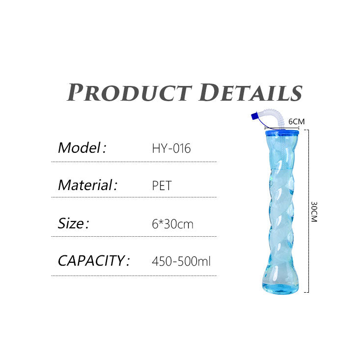 450-500ml Twisted Tall Plastic Straw Cup 30×6cm PET Party Juice Drinking Bottle