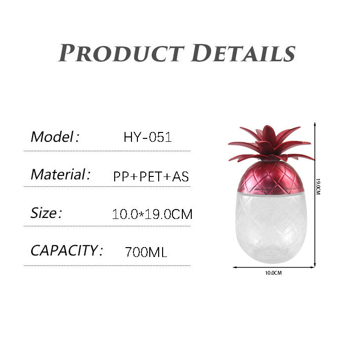 700ML Pineapple Shape Transparent PET Plastic Cup Reusable Custom Logo Party Juice Tumbler