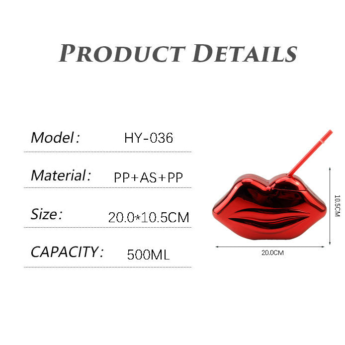 600ML Electroplated Lips Shape Plastic Tumbler Custom Logo  PP  Party Cup With Straw Custom Color Wholesale