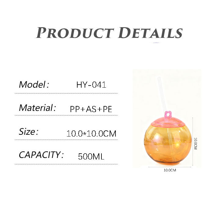 500ML Round Ball Plastic Straw Cup, Novelty Sphere Drink Tumbler For Party