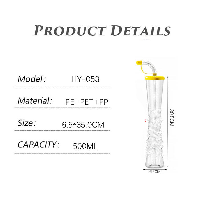 500ML Transparent Twisted Texture Tall PET Plastic Straw Cup Reusable Custom Logo Party Tumbler