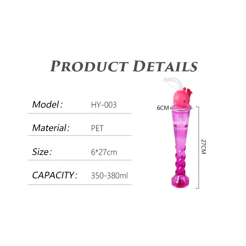 Twisted Tall Plastic Straw Cup 350-380ML | Cute 3D Animal Topper Reusable Cold Drink Cup for Bubble Tea Juice Party Stall Wholesale