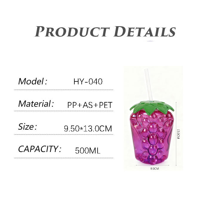 Novelty Grape Shaped Plastic Straw Cup 450-500ML, Reusable Fruit Drink Tumbler for Beach Pool Party