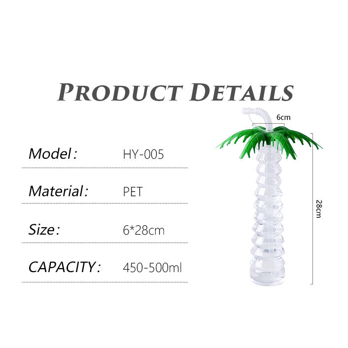 Palm Tree Plastic Straw Cups Tropical Hawaiian Luau Party Tumblers Summer Beach Pool Carnival Drink Cups Custom Logo Wholesale Bulk