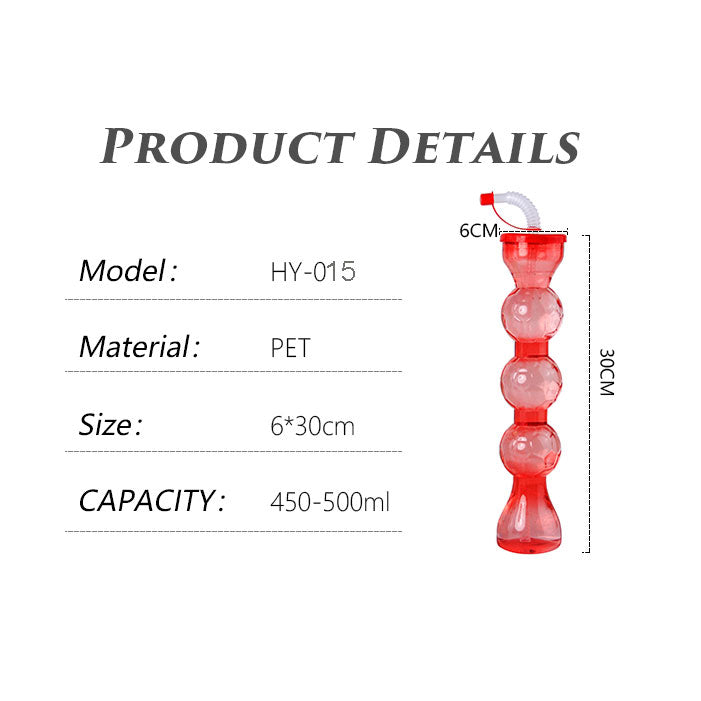 450-500ml Multi-Ball Tower Plastic Straw Cup 30×6cm PET Party Drinking Bottle