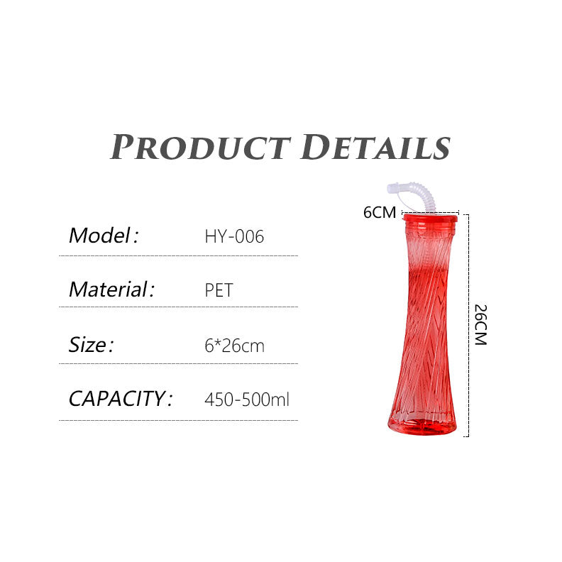 Tall Twist Plastic Yard Cup with Bendy Straw, 500ml BPA Free Summer Beach Party Cold Drink Tumbler for Pool Bar Carnival