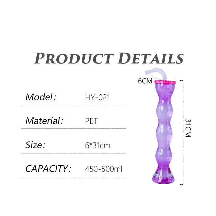 Wavy Tall Plastic Yard Cups 450-500ML PET PP Custom Logo Disposable Straw Cup For Bar Amusement Park Pool Party Wholesale