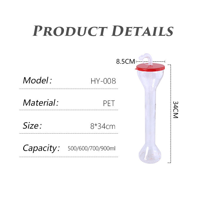 Beer Yard Cups With Bendy Straw, 500ml 600ml 700ml 800ml BPA Free Plastic Tall Tumbler For Bar Party Carnival